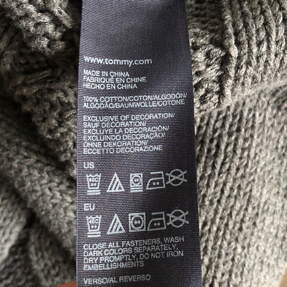 Tommy Hilfiger Shawl Collar Short Sleeve Sweater Grey Cotton Buckle Snap Front - Picture 13 of 15